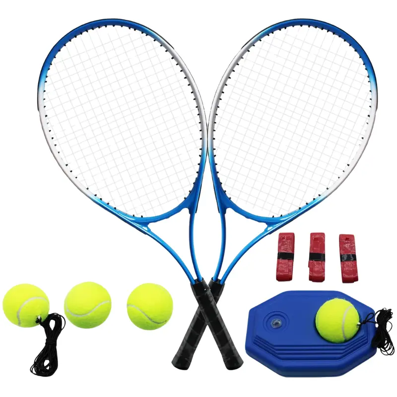 Komplettes Tennisschlägerset für Erwachsene aus Aluminium mit Trainer, Bällen und Transporttasche