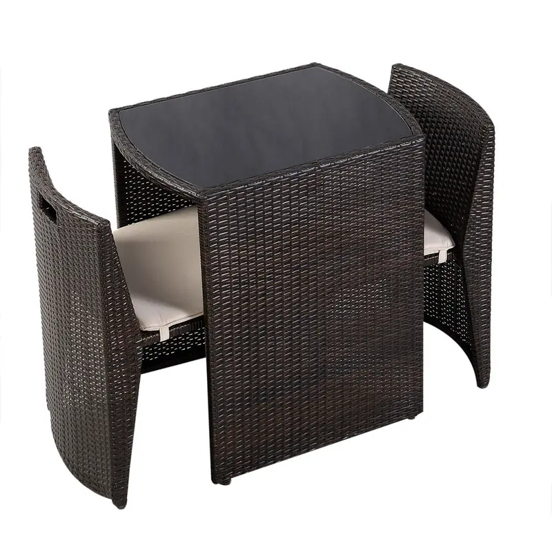 Korbgeflecht-Bistro-Set, 3-teiliges Rattan-Möbelset mit Esstisch