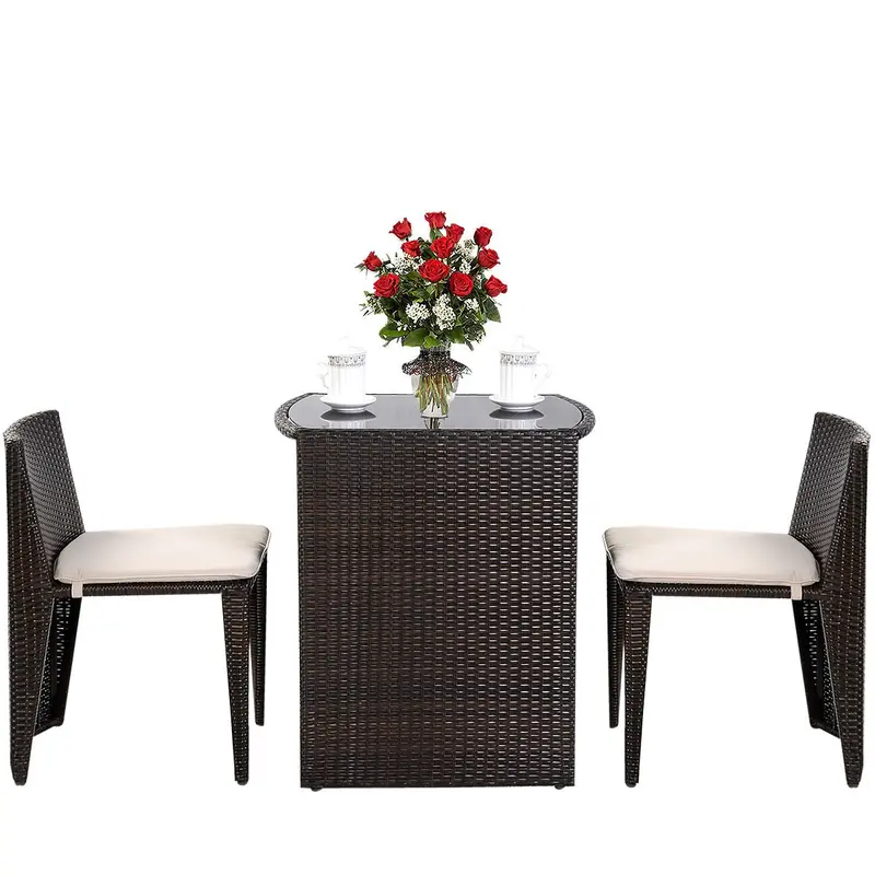 Korbgeflecht-Bistro-Set, 3-teiliges Rattan-Möbelset mit Esstisch