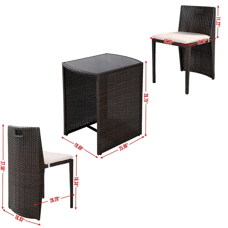 Korbgeflecht-Bistro-Set, 3-teiliges Rattan-Möbelset mit Esstisch