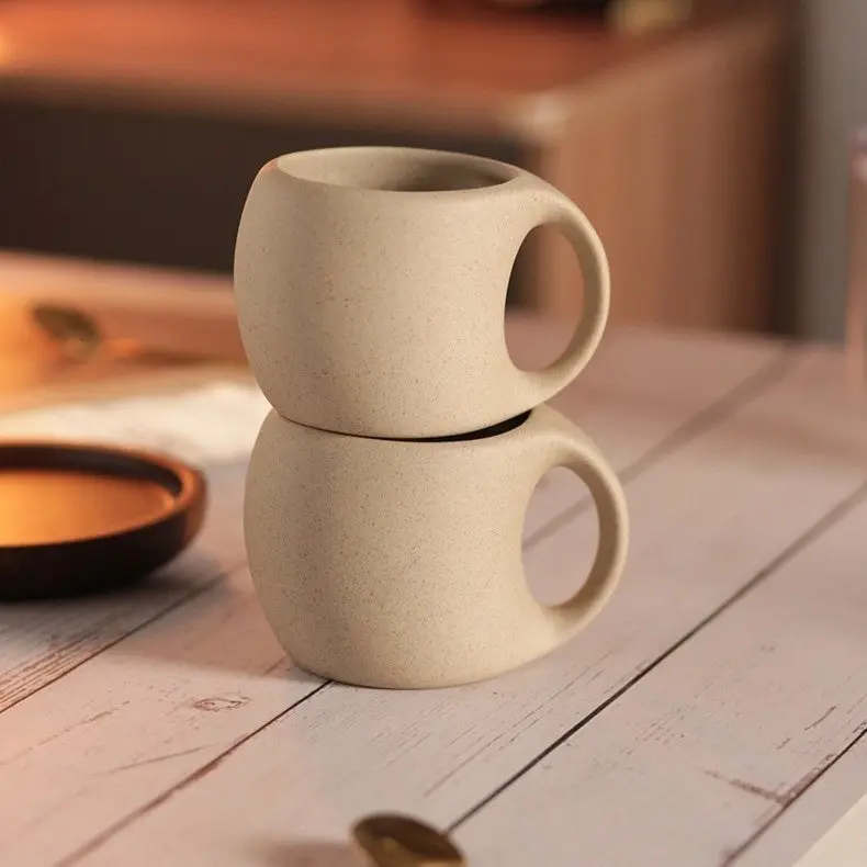 Kovat Wabi-Sabi-Keramik-Kaffeetassenset mit natürlichem Holzuntersetzer und goldfarbenem Löffel – 220 ml matte, gesprenkelte Espressotasse für Cappuccino