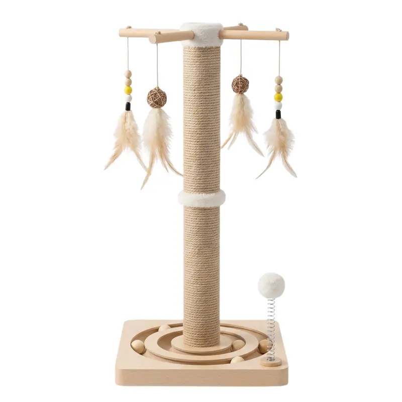 Kratzbaum für Katzen mit Sisal, hängenden Spielzeugen, Plüschball und Kugelbahn