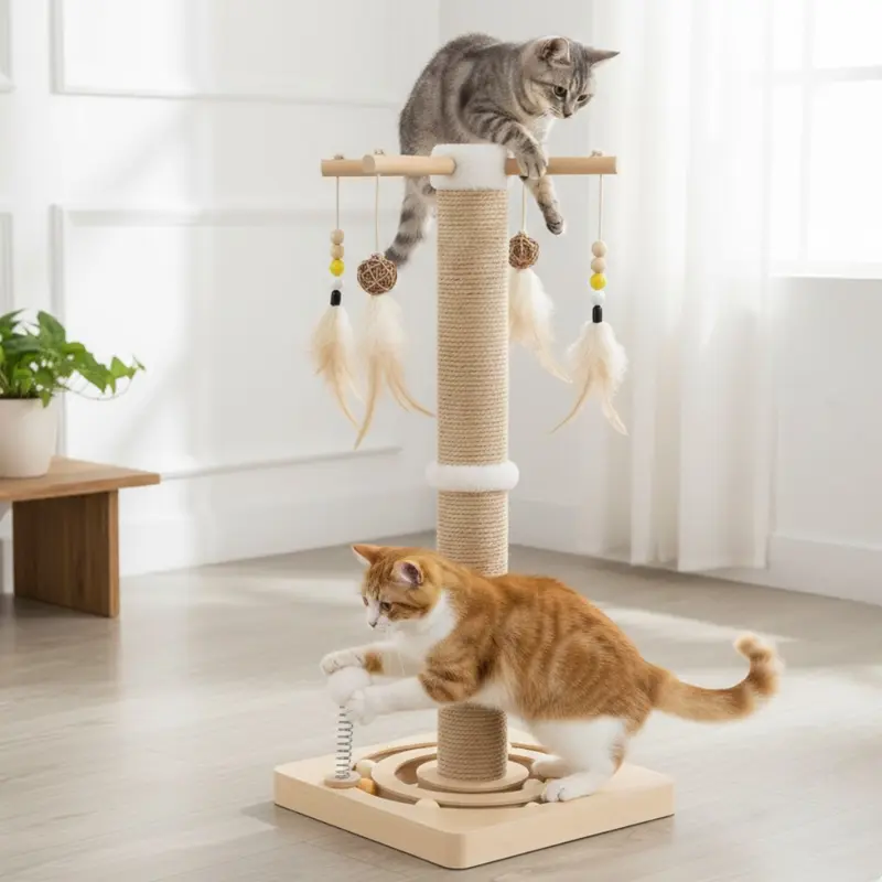 Kratzbaum für Katzen mit Sisal, hängenden Spielzeugen, Plüschball und Kugelbahn 2