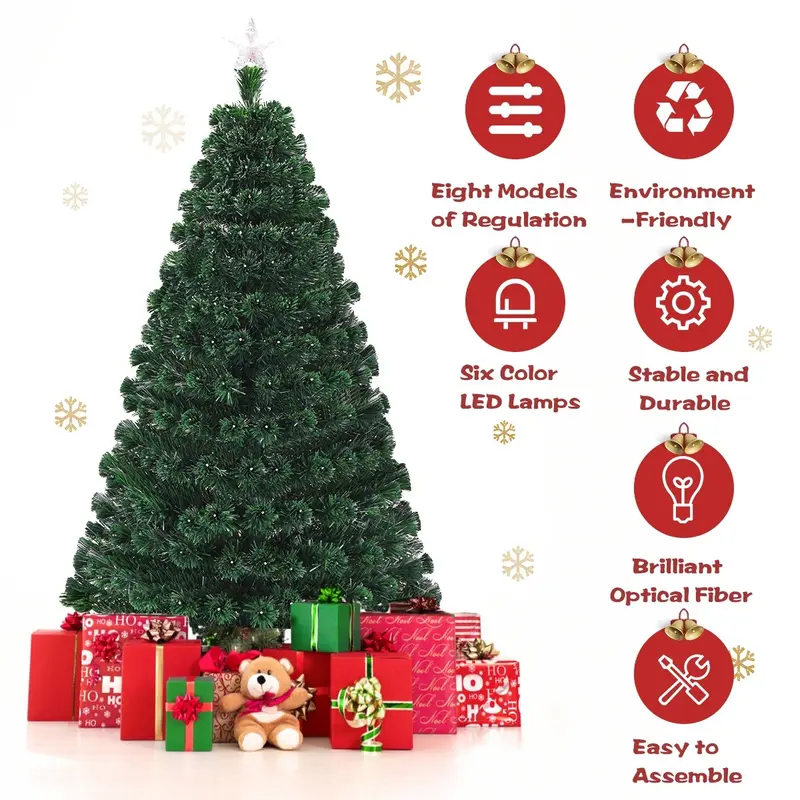 Künstlicher Weihnachtsbaum mit vormontierter Beleuchtung aus optischen Fasern und 8 Blinkmodi