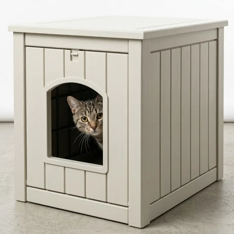 Kunststoff-Katzenklo-Verkleidung mit Seitentisch und klappbarer Tür