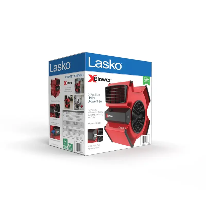 Lasko X-Blower Multifunktions-Lüfter mit 3 Geschwindigkeitsstufen und variabler Positionierung, Modell X12900, Rot