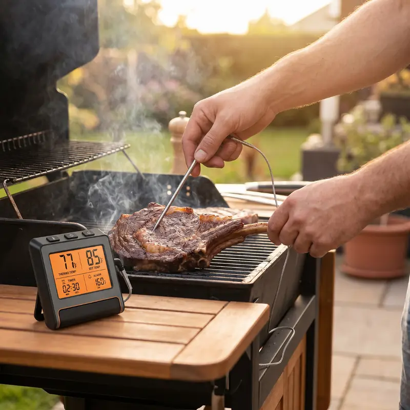 LCD-Digital-Bratenthermometer mit Sonde und Timer für BBQ und Grillen