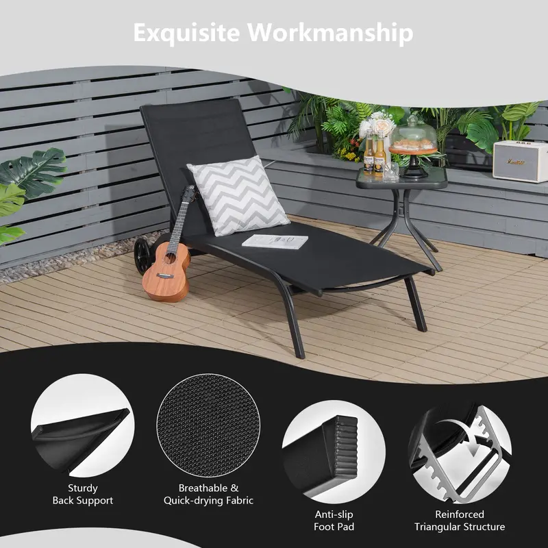 Liegestühle für den Innenhofbereich – Outdoor-Chaiselongue mit 6 verstellbaren Positionen, glatten Rollen und schnelltrocknendem Gewebe