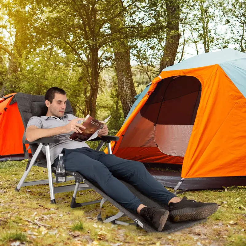 Liegestuhl, klappbarer Outdoor-Liegestuhl für Terrasse mit Getränkehalter und abnehmbarem Kopfkissen
