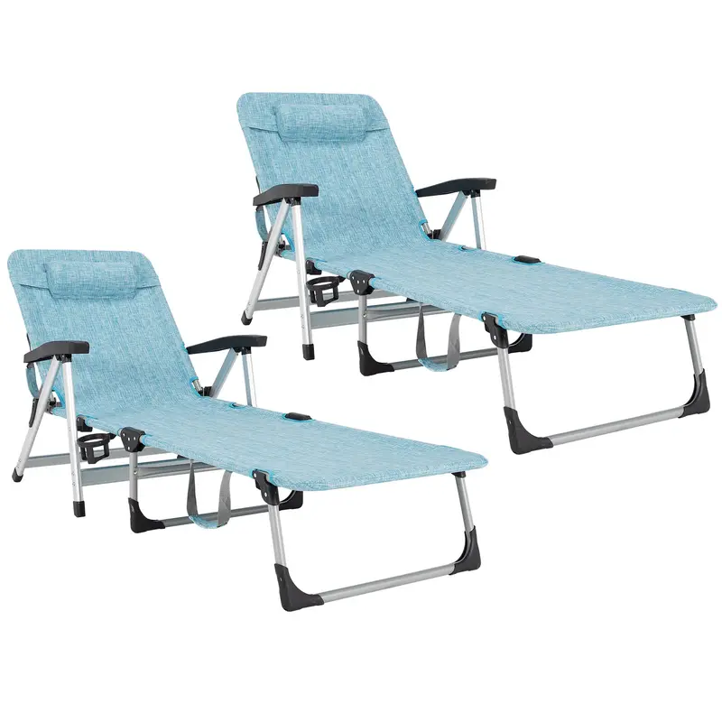 Liegestuhl, klappbarer Outdoor-Liegestuhl für Terrasse mit Getränkehalter und abnehmbarem Kopfkissen