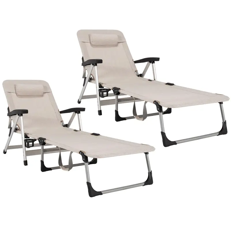 Liegestuhl, klappbarer Outdoor-Liegestuhl für Terrasse mit Getränkehalter und abnehmbarem Kopfkissen