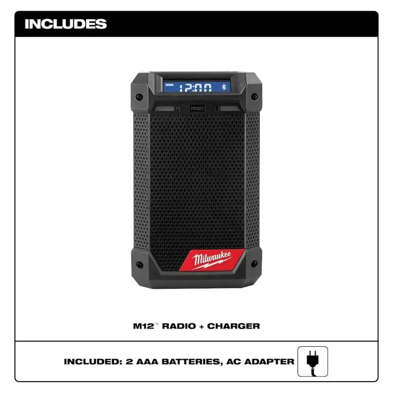 M12 12-Volt-Lithium-Ionen-Akku-Bluetooth-/AM/FM-Baustellenradio mit Ladegerät, Modell 2951-20 2