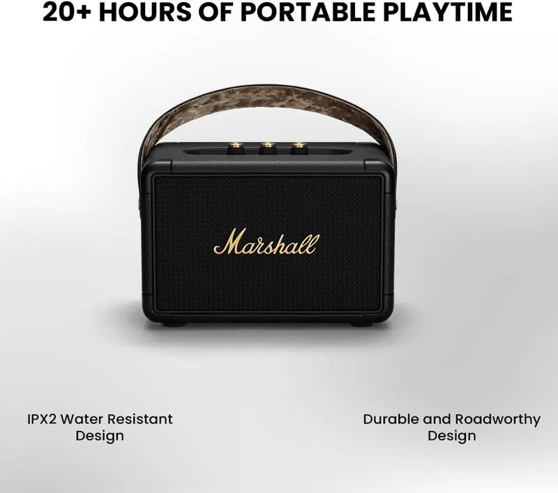 Marshall Kilburn II Bluetooth-Tragbarer wasserabweisender Lautsprecher, kabellos – Schwarz und Messing 2