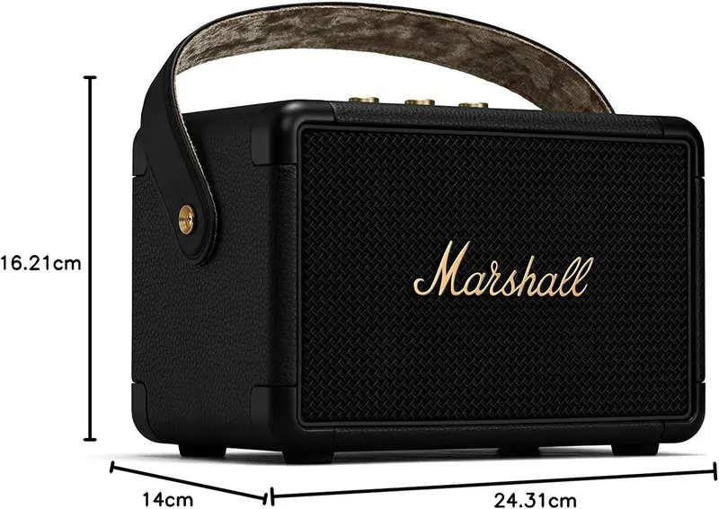 Marshall Kilburn II Bluetooth-Tragbarer wasserabweisender Lautsprecher, kabellos – Schwarz und Messing
