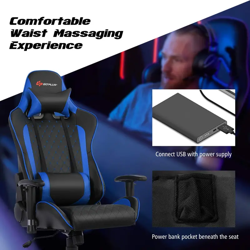 Massage-Gaming-Stuhl mit verstellbarer Rückenlehne, Armlehnen und Sitzhöhenverstellung