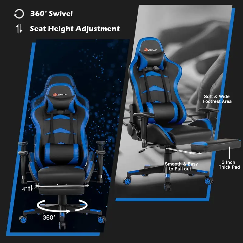 Massage-Gaming-Stuhl mit verstellbarer Rückenlehne, Armlehnen und Sitzhöhenverstellung