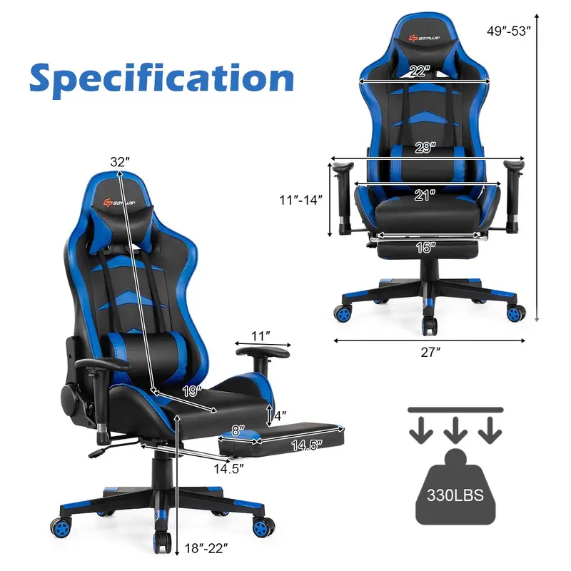Massage-Gaming-Stuhl mit verstellbarer Rückenlehne, Armlehnen und Sitzhöhenverstellung