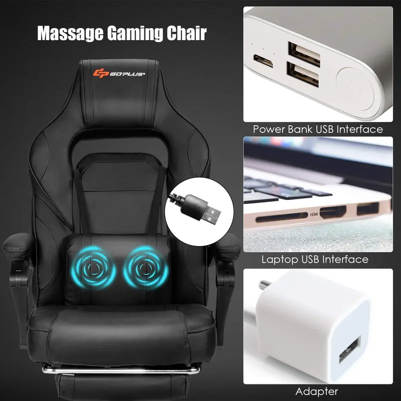 Massage-Gaming-Stuhl mit verstellbarer Sitzhöhe, Racing-Computer-Stuhl fürs Büro