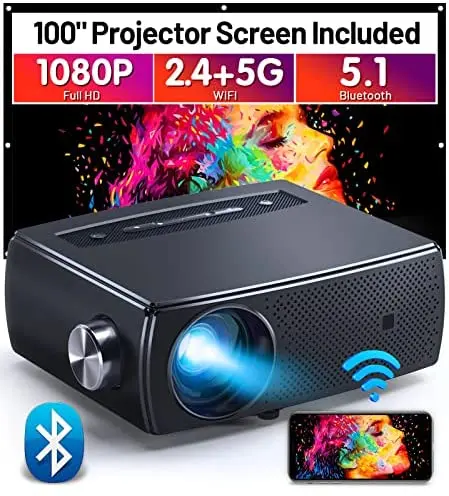 Mini-Bluetooth-Projektor, CLOKOWE 9600 Lumen, 1080P HD, 5G-WiFi-Projektor mit 4K-Unterstützung und Zoom-Funktion, tragbarer Heimkino-Projektor mit Dolby-Audio