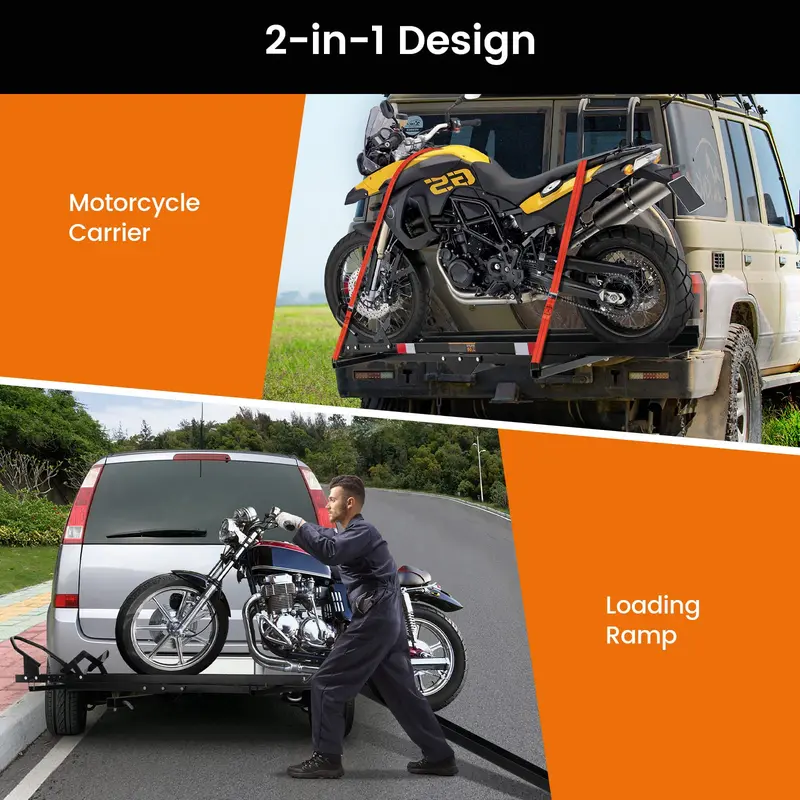 Motorradträger mit Anhängerkupplung, 600 lbs – Geländemotorrad-Aufnahmesystem mit Laderampe