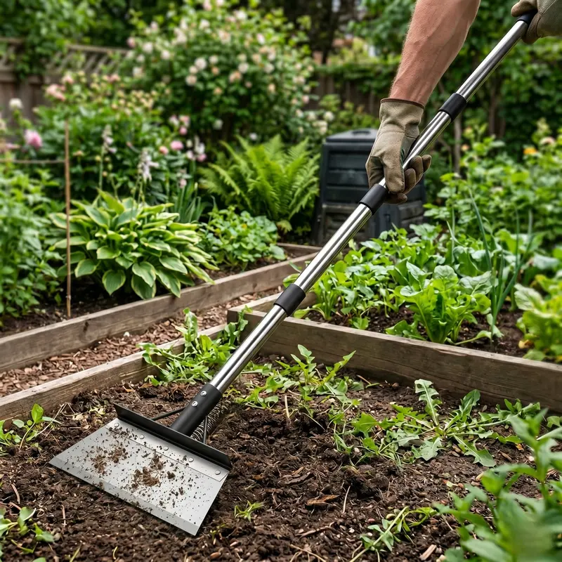 Multifunktionale Garten-Schaufel mit Schaber und verstellbarem Stahlstiel