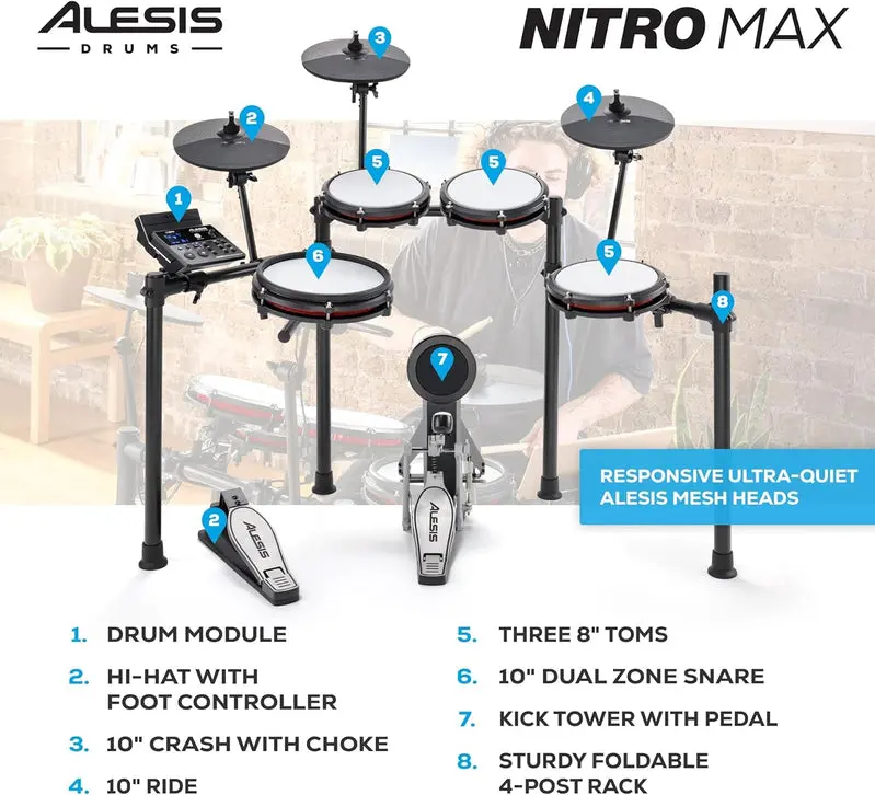 Nitro-Max-Elektroschlagzeug mit Mesh-Pads und Bluetooth