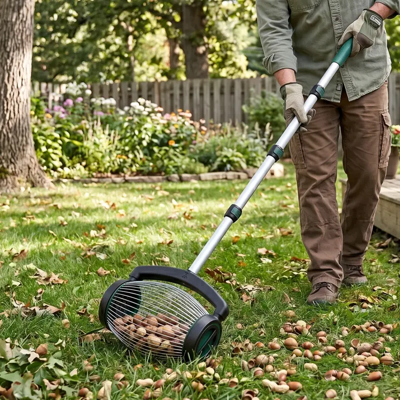 Nusssammler mit Rollmechanismus und seitlichem Auswurf für Eicheln, Pekannüsse – Fassungsvermögen 2,3 kg