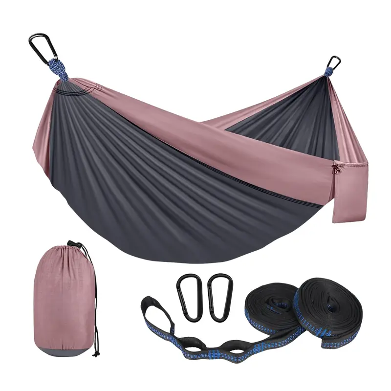 Nylon-Camping-Hängematte mit verstellbaren Gurten und 2 Karabinern 3