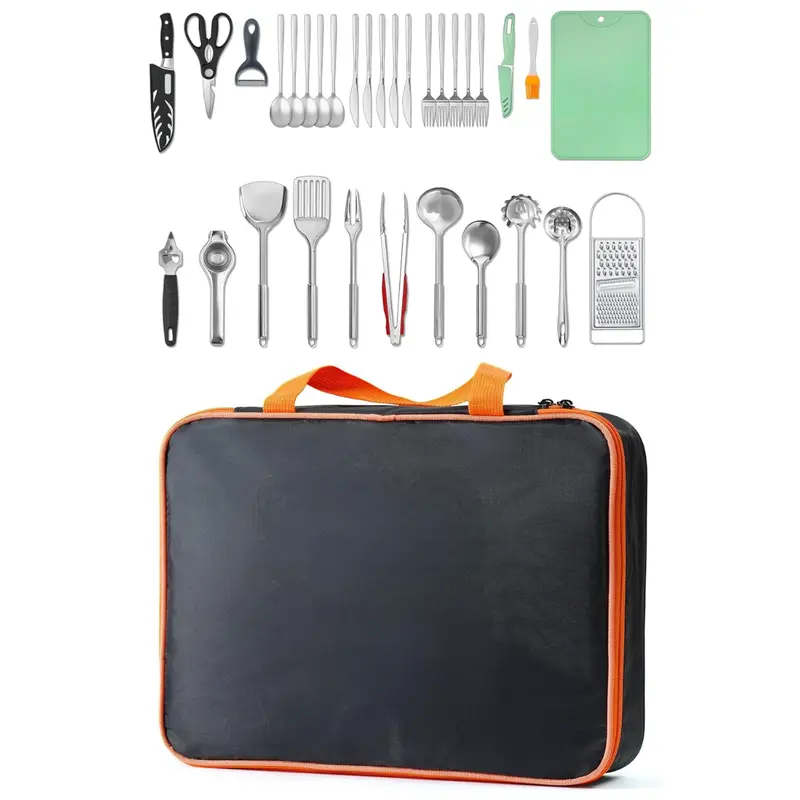 Outdoor-Kochutensilien-Set mit Edelstahl-Tools und Reisetasche