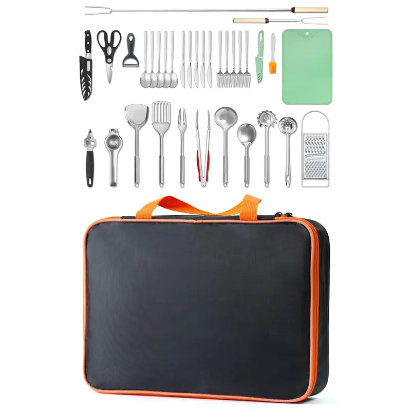Outdoor-Kochutensilien-Set mit Edelstahl-Tools und Reisetasche