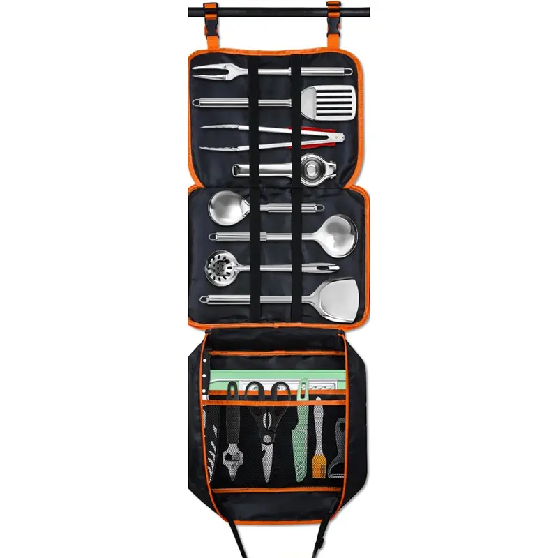 Outdoor-Kochutensilien-Set mit Edelstahl-Tools und Reisetasche