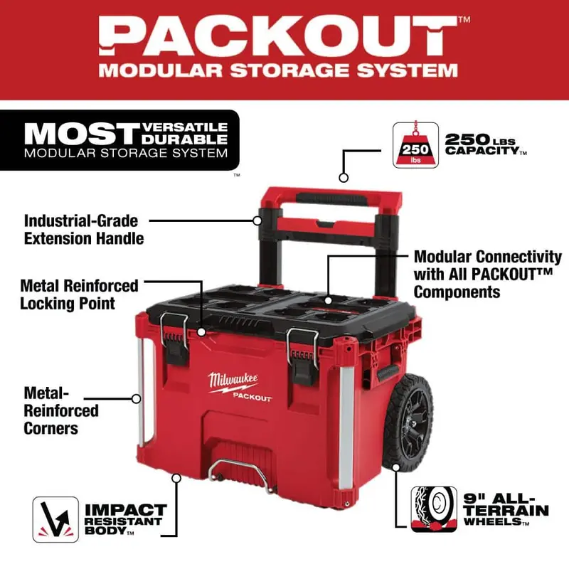 PACKOUT Rollwerkzeugkasten, 55 cm, inkl. 55-cm-Groß- und 55-cm-Mittel-Werkzeugkasten (Modellnummern 8426-8425-8424)