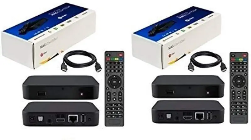 {Paket mit 2 Stück} IPTV-Box mit integriertem WLAN + HDMI-Kabel + Fernbedienung + Netzteil