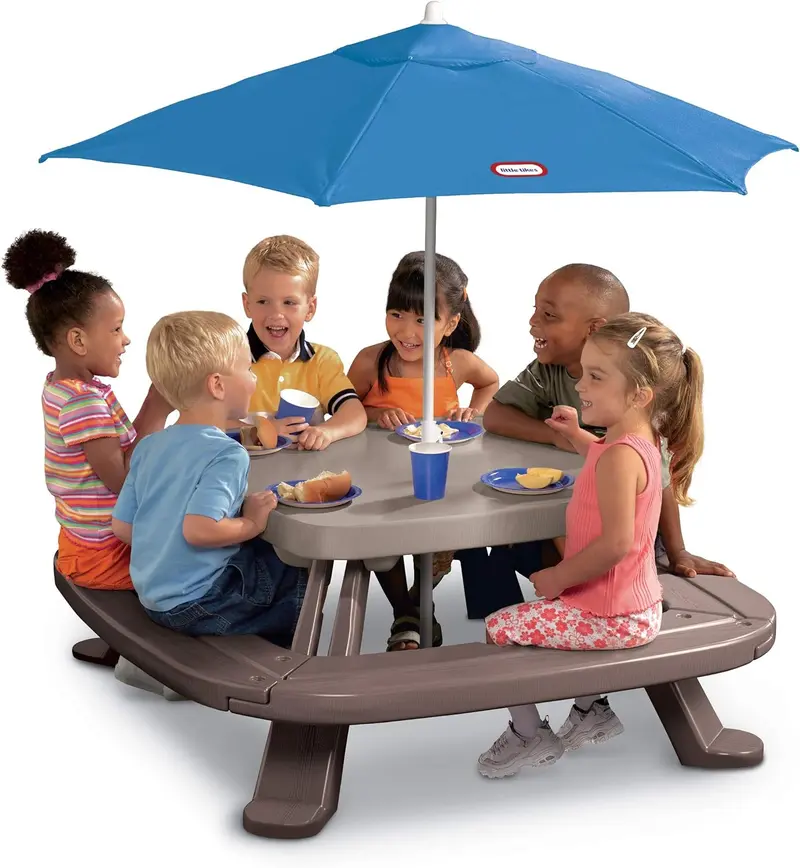 Picknicktisch mit Marktschirm, braun