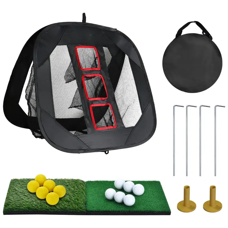 Pop-up-Golf-Chipping-Zielnetz-Set mit Schlagmatten, Bällen und Tasche