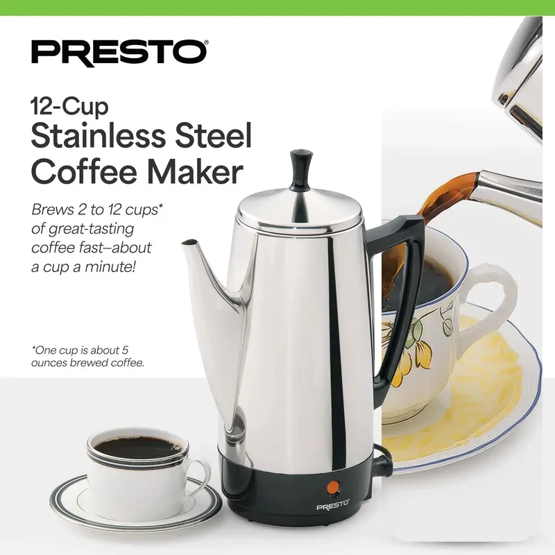 Presto Kaffeemaschine aus Edelstahl, 12-Tassen-Kaffeeperkolator, silber – 2,79 2