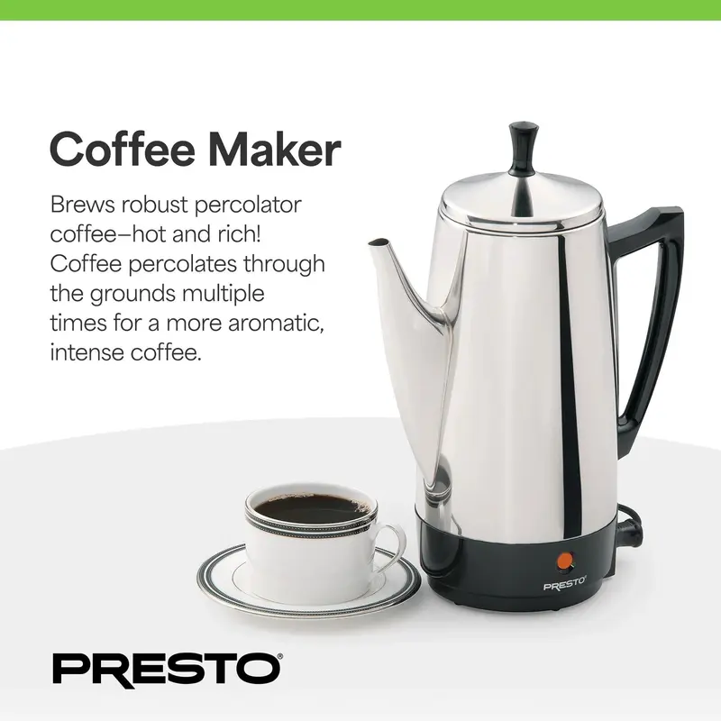 Presto Kaffeemaschine aus Edelstahl, 12-Tassen-Kaffeeperkolator, silber – 2,79