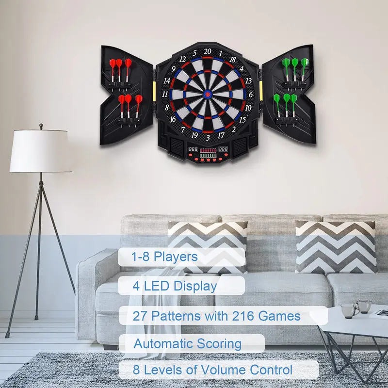 Professionelles elektronisches Dartboard im Schrank mit LED-Anzeige