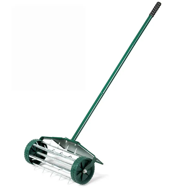 Rasenaerifier 18 Zoll, rotierender Hand-Rasen-Aerifier mit Stahlstiften für Garten und Rasen, robustes Spike-Modell zur Bodenbelüftung, 40,5 Zoll langer Griff (grün mit Spritzschutz)