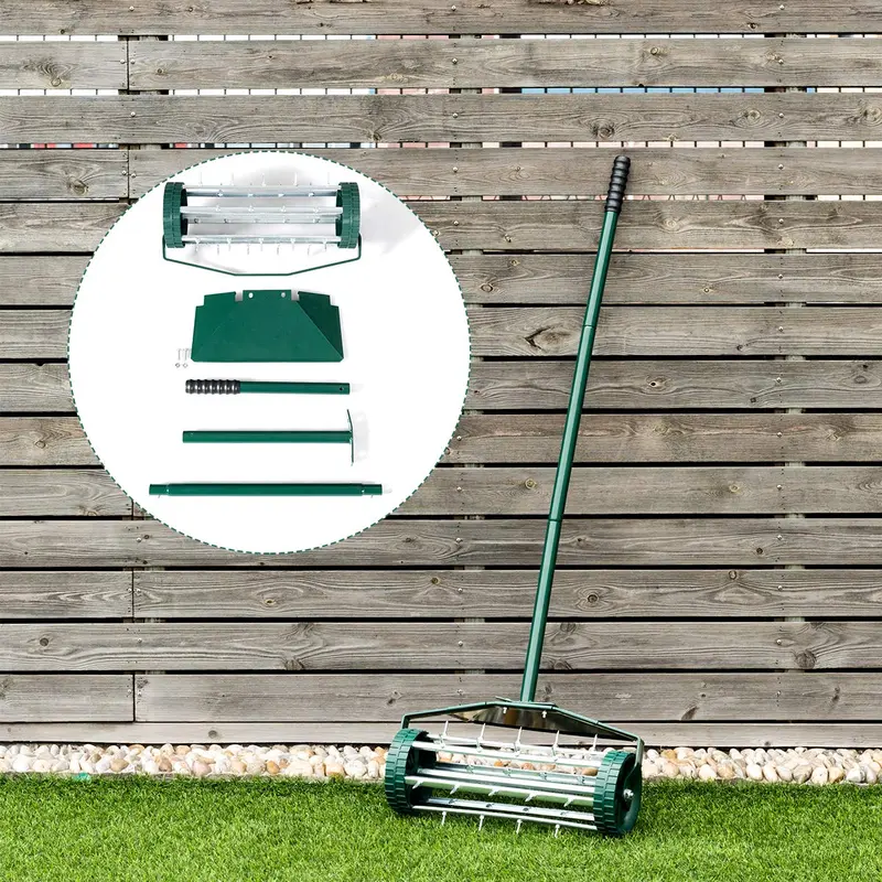 Rasenaerifier 18 Zoll, rotierender Hand-Rasen-Aerifier mit Stahlstiften für Garten und Rasen, robustes Spike-Modell zur Bodenbelüftung, 40,5 Zoll langer Griff (grün mit Spritzschutz)