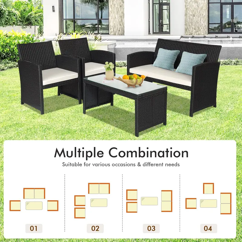 Rattan-Patio-Möbelset, Outdoor-Wicker-Gesprächssofa