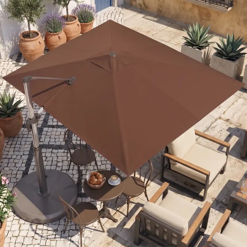 Rechteckiger Kragarm-Sonnenschirm für die Terrasse, 2,74 × 3,66 m, mit 360°-Drehfunktion