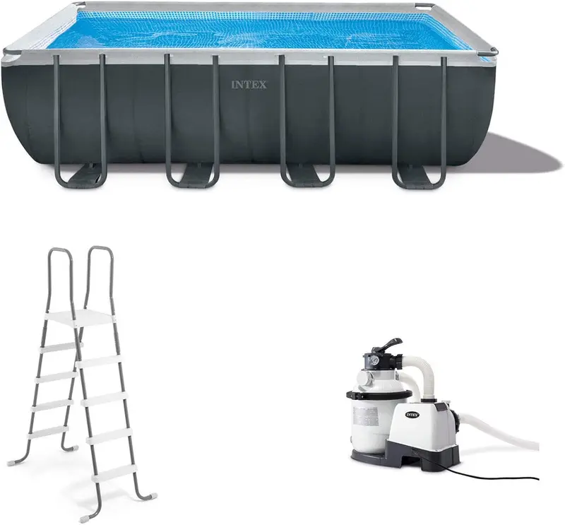 Rectangular Frame Above Ground Outdoor Swimming Pool Set with 1200 GPH Sand Filter Pump, Pool Cover and Ladder 1