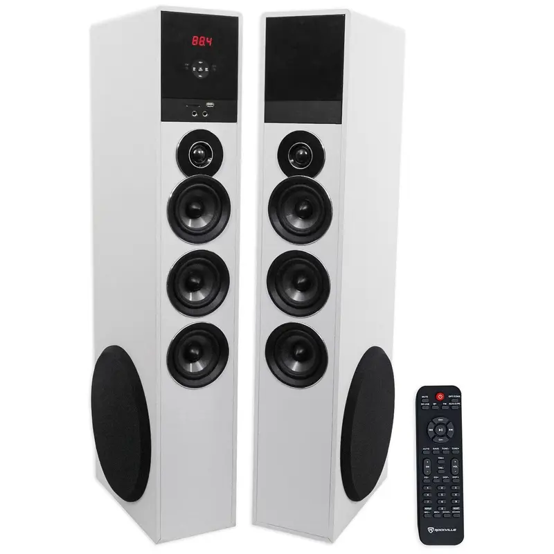 Rockville TM150W Heimkino-System mit 25-cm-Subwoofer, Bluetooth und Fernbedienung – Weiß