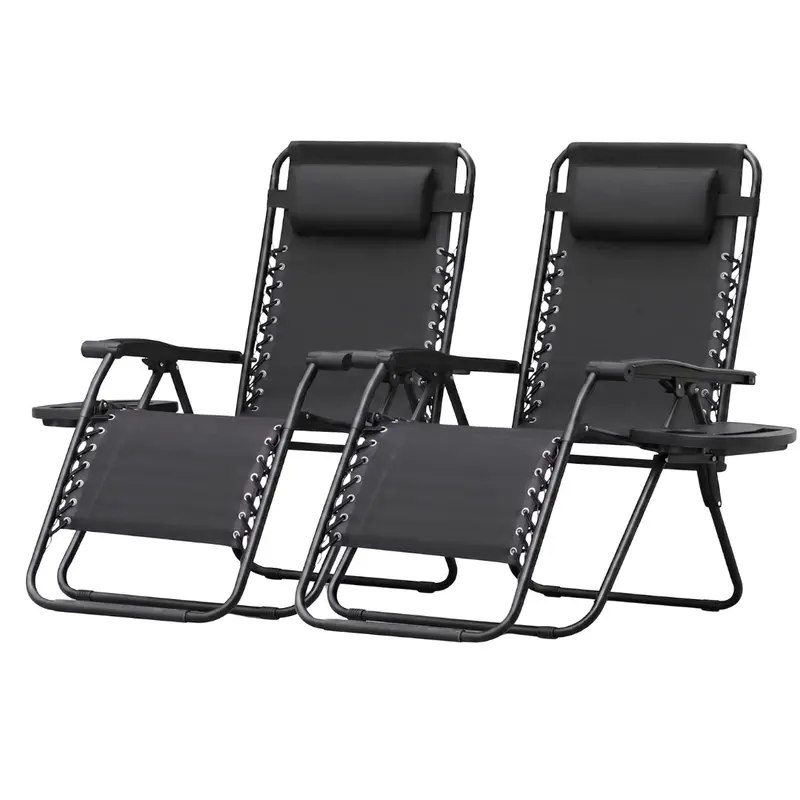 Set aus 2 klappbaren Liegestühlen für die Terrasse mit Kissen und Getränkehaltern 2