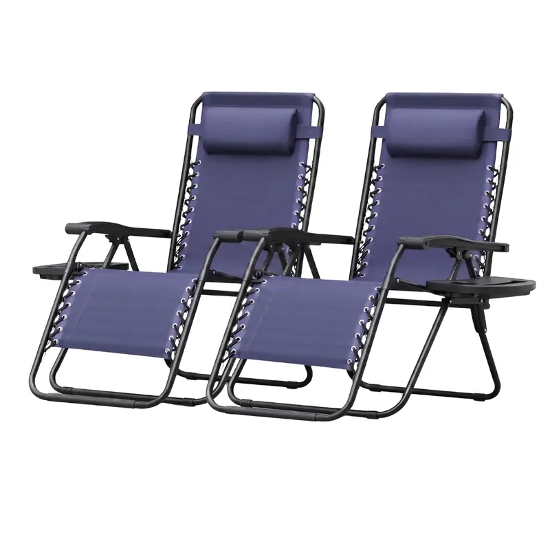 Set aus 2 klappbaren Liegestühlen für die Terrasse mit Kissen und Getränkehaltern