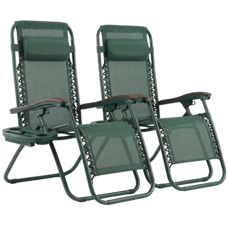 Set mit 2 klappbaren, verstellbaren Liegestühlen für die Terrasse mit Getränkehaltern und Ablagen 2