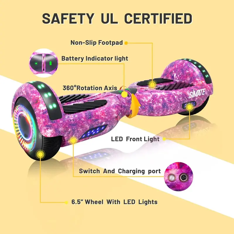 SIMATE 6,5-Zoll-Hoverboard mit Bluetooth und LED-Beleuchtung