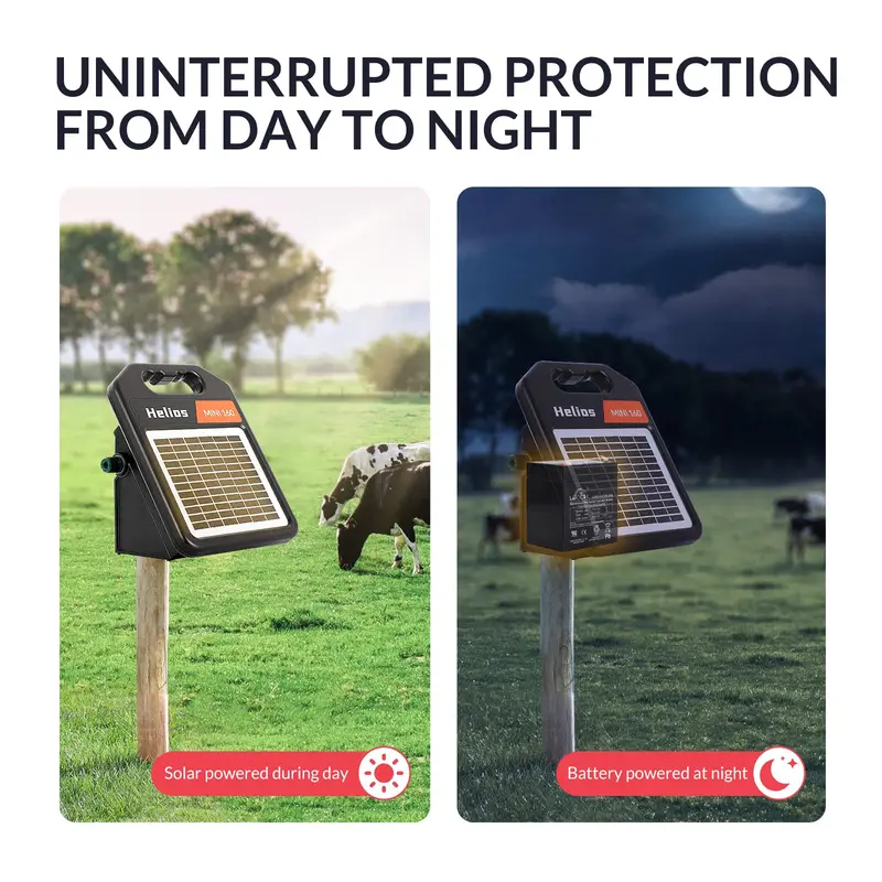 Solar-Elektrozaun-Energizer mit 16 km Reichweite und Tag-/Nacht-Modus, tragbarer Solar-Elektrozaun-Energizer mit 0,16 J und wiederaufladbarer Solarzelle für 24-Stunden-Dauerbetrieb – Elektrozaun-Energizer für zuverlässigen Schutz