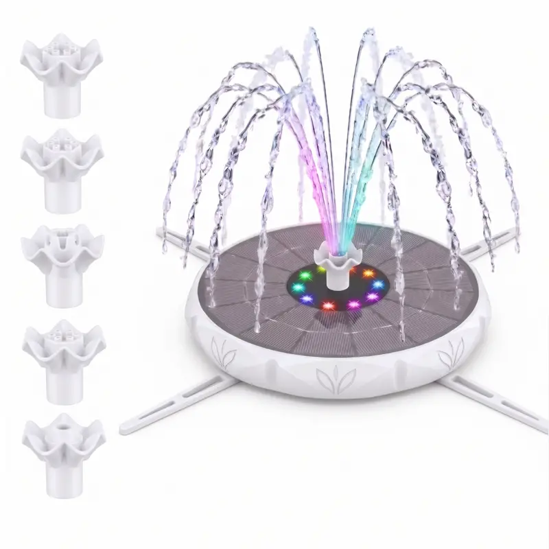 Solar-Vogelbad-Brunnen mit LED-Leuchten und einstellbaren Sprühmustern